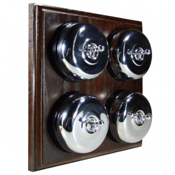 4 Gang 2 Way Dark Oak, Polished Chrome Dome Period Switch